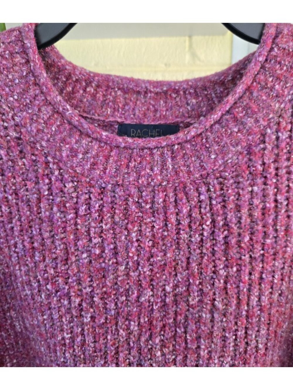 Rachel Roy Marled Boucle Knit Sweater Purple Pink Ribbed Crewneck Soft - Picture 3 of 6